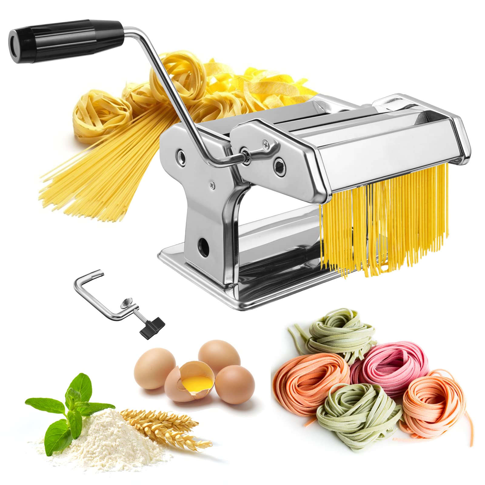 Manual Pasta Maker, Soldow 150 Roller Pasta Machine Stainless Steel