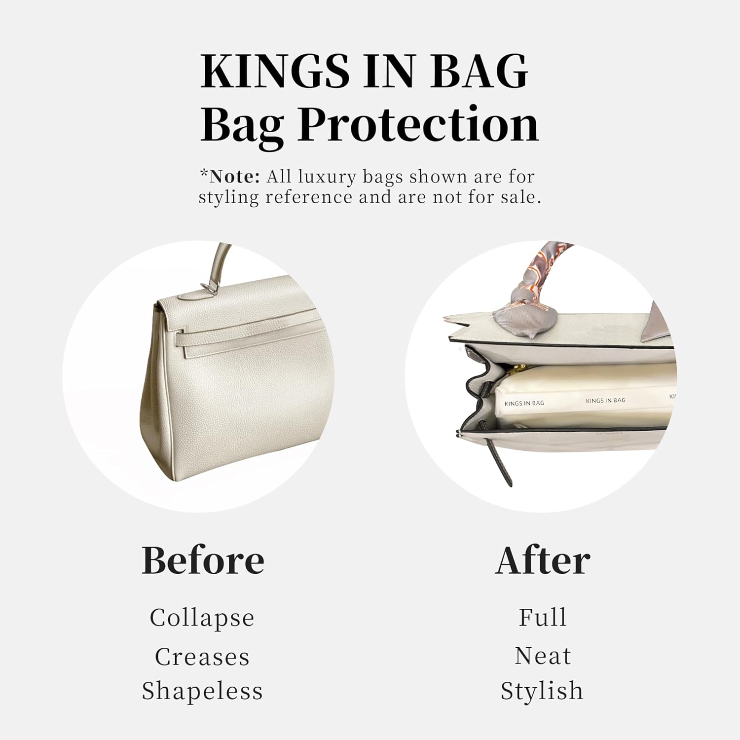 Purse Pillow Insert for Luxury Bags, Satin Fabric & Memory Foam Handbag Filler, Lightweight Shape Holder for Travel & Storage, Fits Kelly 28 Sellier(gold, KL28 Sellier)
