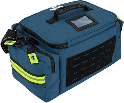 Lightning X Medium First Responder EMT Bag | LXMB25 | w/Reflective, Shoulder Strap & Zippered Compartments for First Aid + Trauma Supplies - Blue