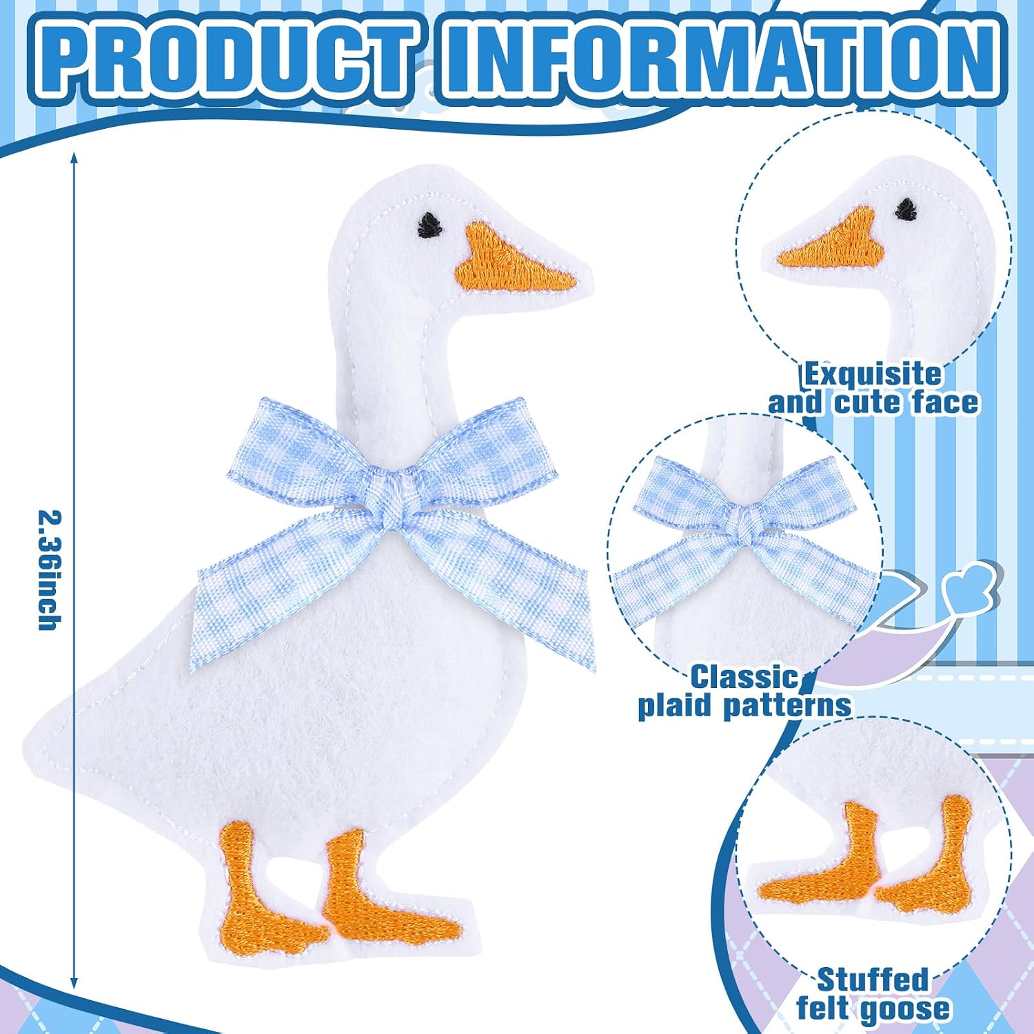 Soulchen 18 Pcs Felt Silly Goose Decorations with Blue Bows, 2 Styles image 3