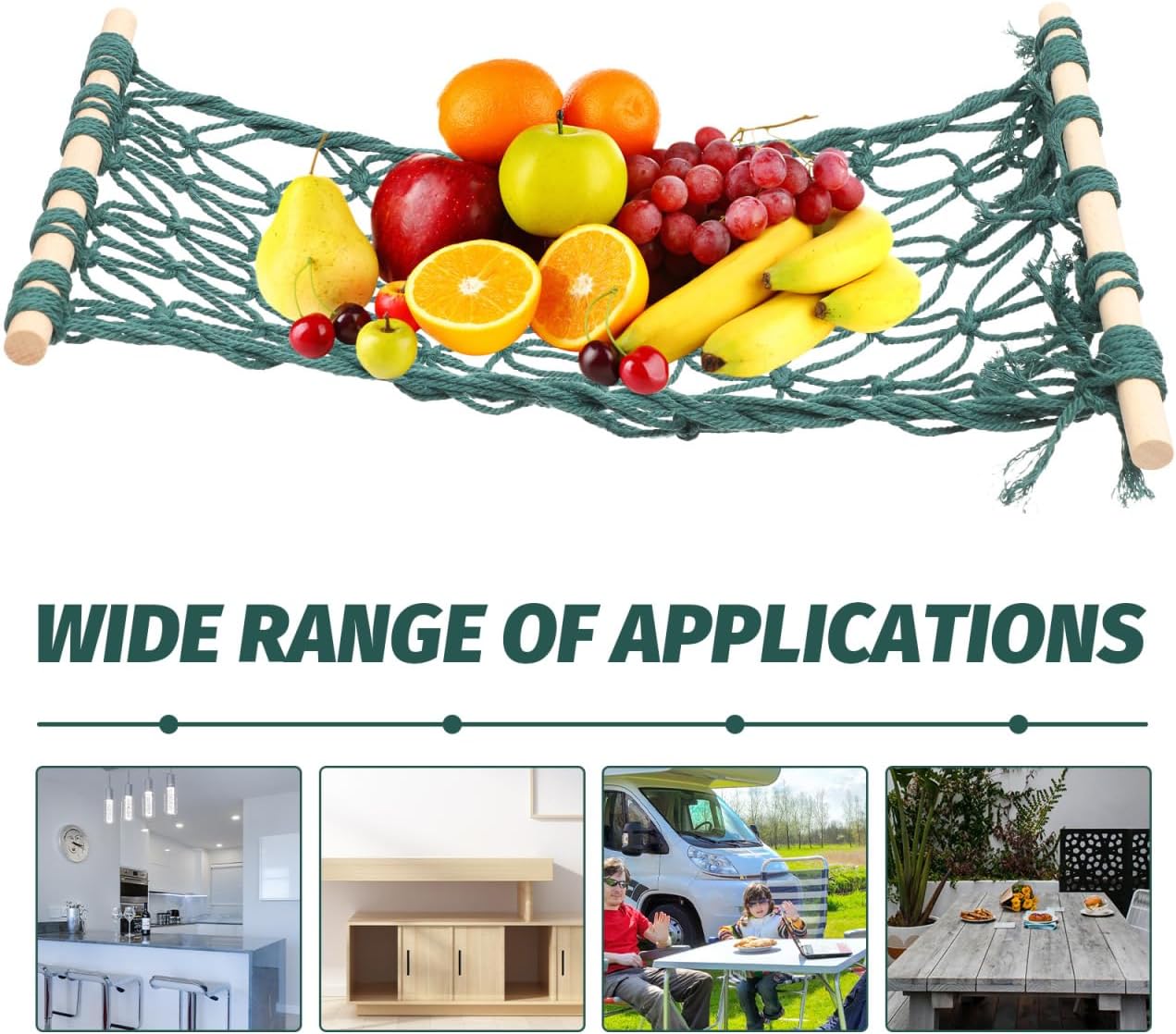 ULTECHNOVO Woven Fruit Vegetable Net Bag Hanging Hammock Kitchen Storage Organizer Decorative Bohemia Style Basket for Home Party Use Green