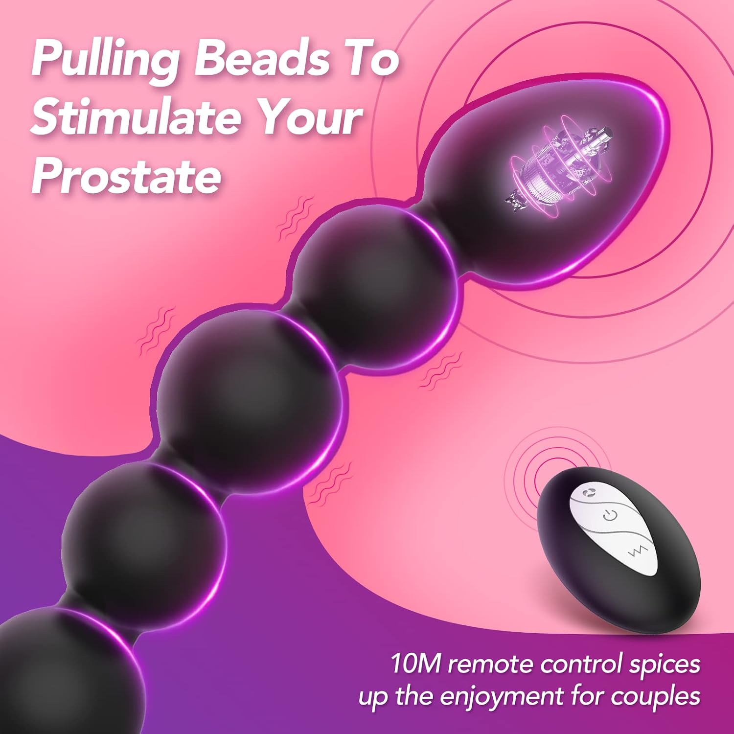 Vibrating Anal Beads Butt Plug - Rechargeable 3in1 Anal Vibrator with 10 Powerful Vibration & 2 Cock Ring Waterproof Prostate Stimulator Sex Toys for Men Women and Couples | Remote Control