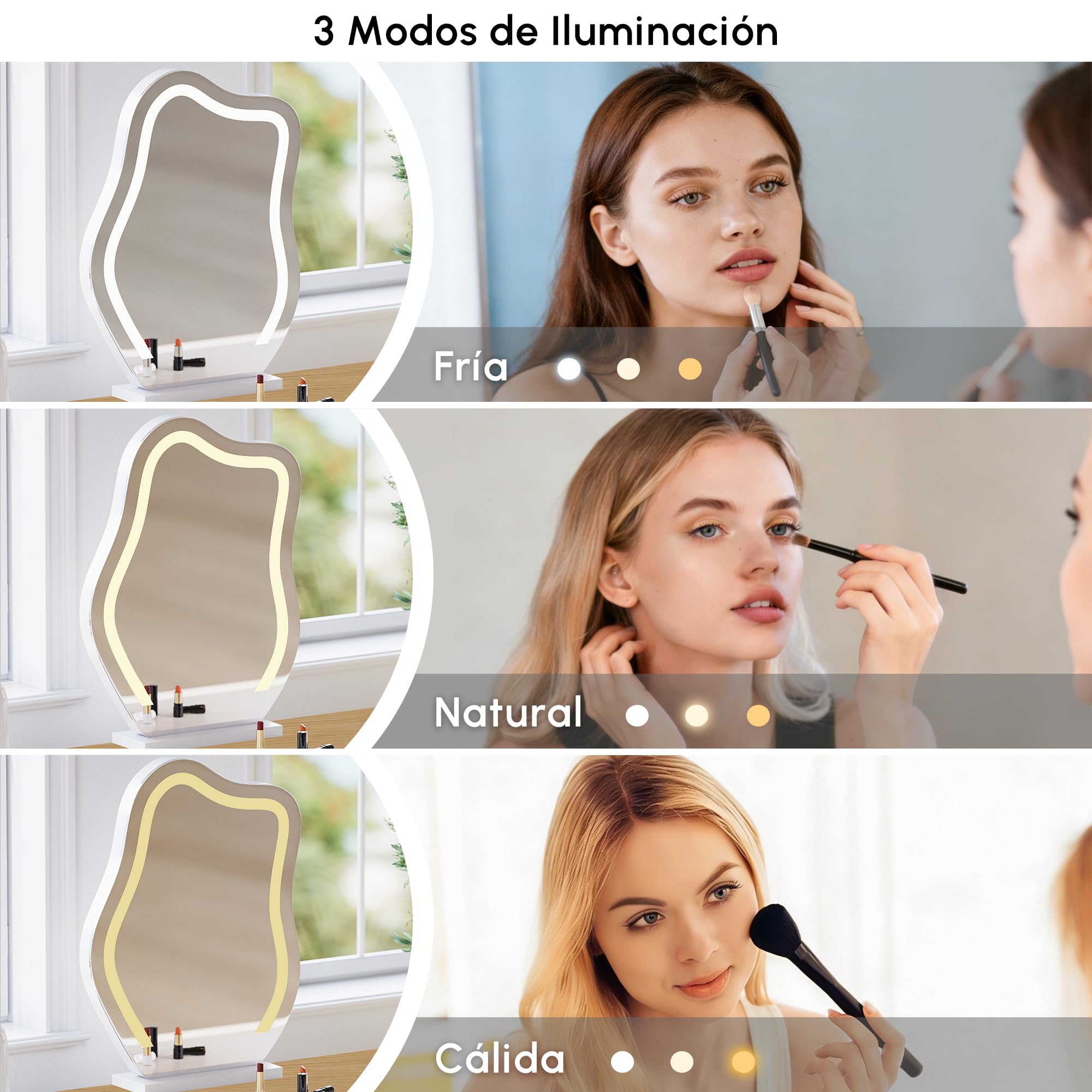 Homary Tocador de Maquillaje 140 cm con Taburete, Tocador de Maquillaje Moderno con Espejo LED, Mesa de Cristal con USB y Joyero con LED Luz, Natural