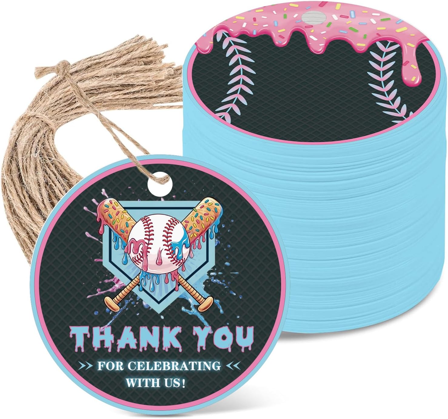 50pcs Baseball Drip Thank You Tags, Baseball Ice Cream Drip Bag Tags
