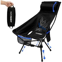 NOVSIGHT High Back Camping Chairs - Lightweight Folding Camp Chair with Adjustable Headrest and Feet, Side Pocket, Portable Outdoor Chair for Camping, Fishing, Hiking, Beach, Sports Events