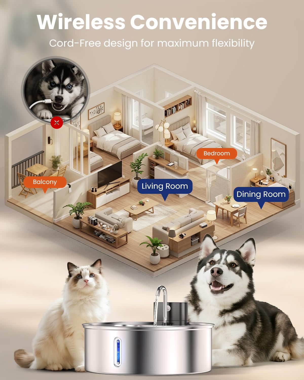 Fontana d'acqua wireless per cani, in acciaio inox, con sensore, 12 l, erogatore automatico senza fili, pompa silenziosa, senza BPA, per bere, facile da pulire per gatti, cani e animali domestici