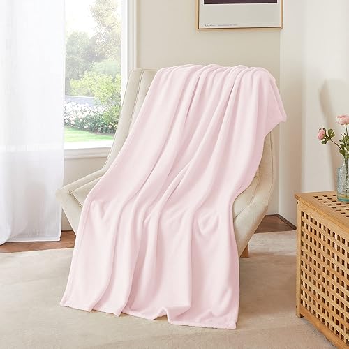 NICETOWN Manta de forro polar rosa para sofá, suave y mullida manta de regazo de franela de lujo para niños, súper acogedora y cómoda para otoño e