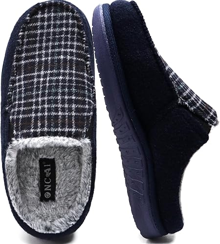 ONCAI Pantuflas de fieltro para hombre, lana y mezcla de algodón, espuma viscoelástica de alta densidad, pantuflas de casa con suela de goma para