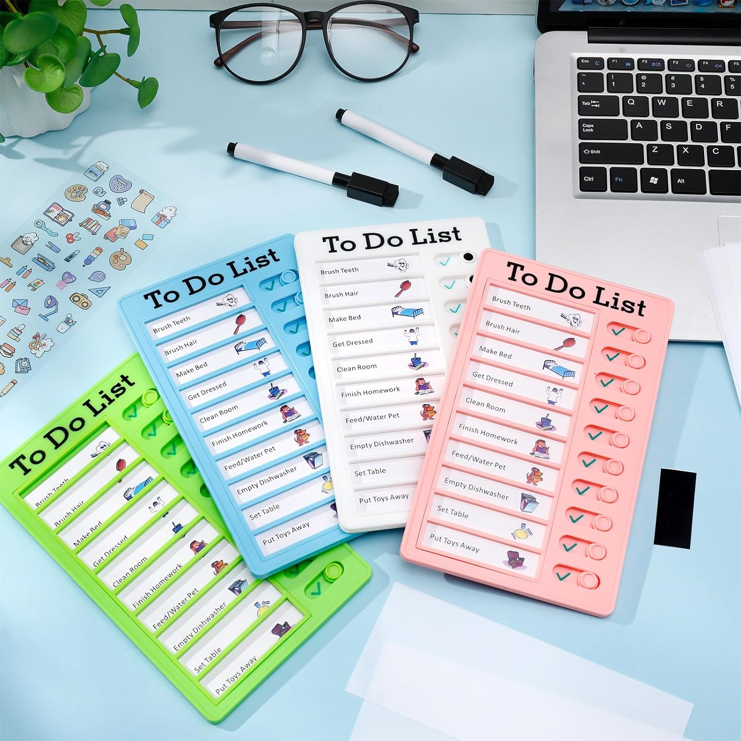 To Do Liste 4er-Pack – Löschbare Whiteboard Tafeln Mit Markern & Aufklebern | Terminplaner Für Büro, Schule & Zuhause