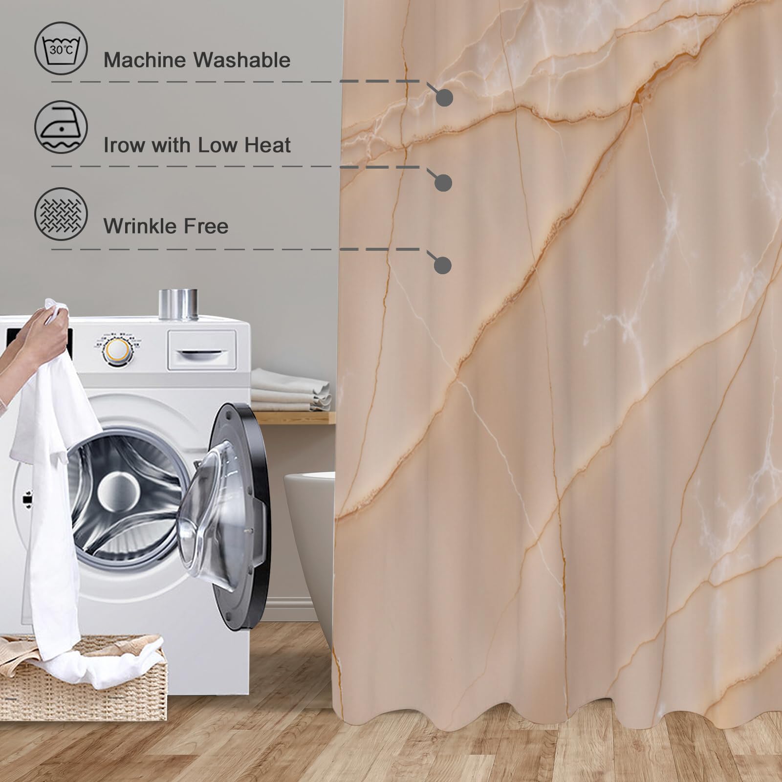 Rideau De Douche Texture De Marbre Art Naturel Tissu Imperméable Lavable avec Crochets Anti Moisissure en Polyester Rideau Douche pour Salle De Bain