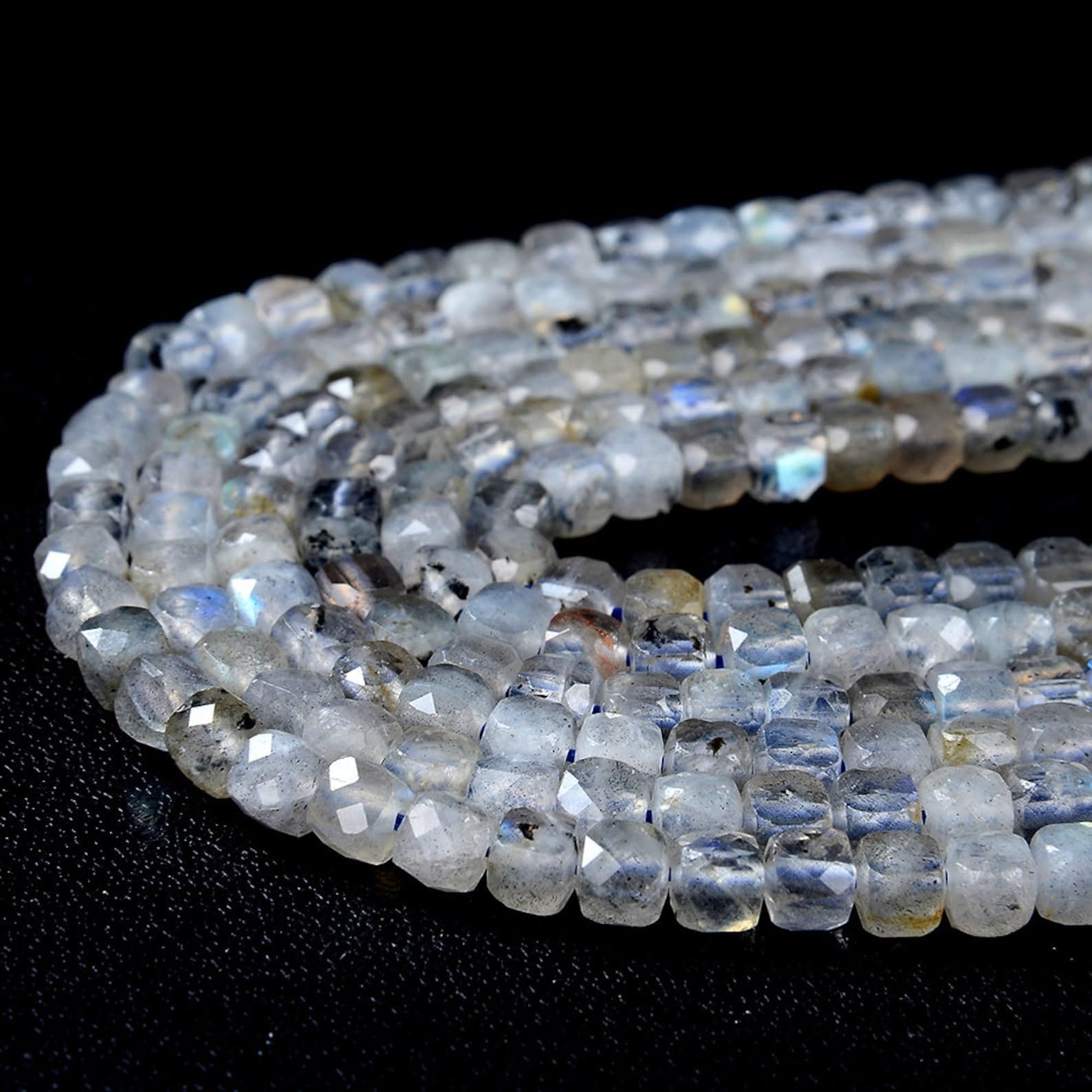 7MM Natural Labradorite Gemstone Grade A Micro Faceted Diamond Cut Cube Loose Beads 7.5 inch Strand