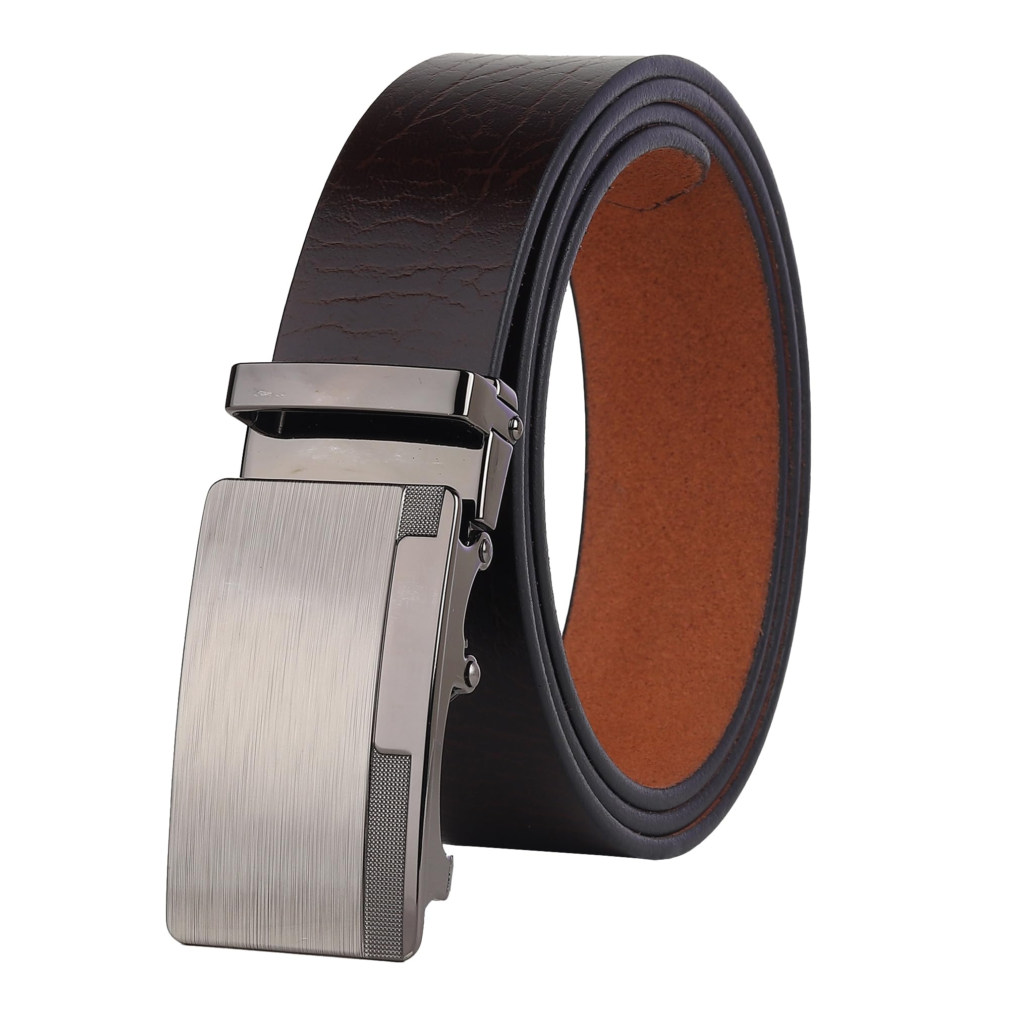 Men's Formal Party Casual Evening Genuine Leather Auto Lock Buckle Belt (Brown)-picture-45