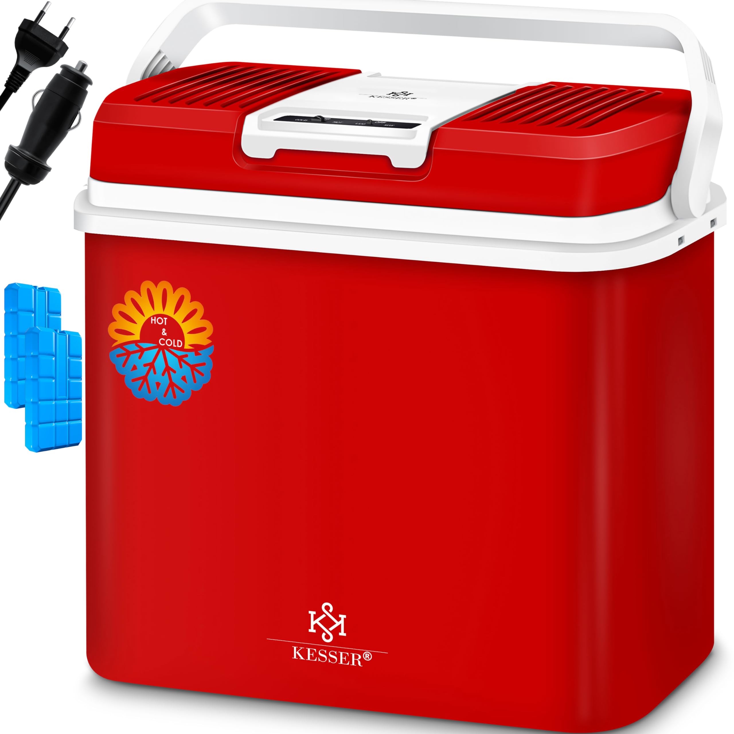 KESSER® Nevera eléctrica portátil 24 Litros | ENFRÍA y CALIENTA | Enfriador Termoeléctrica 12V y 230V | Mini nevera para Auto y Camping | EEK A+++ | Incluye 2 acumuladores de frío