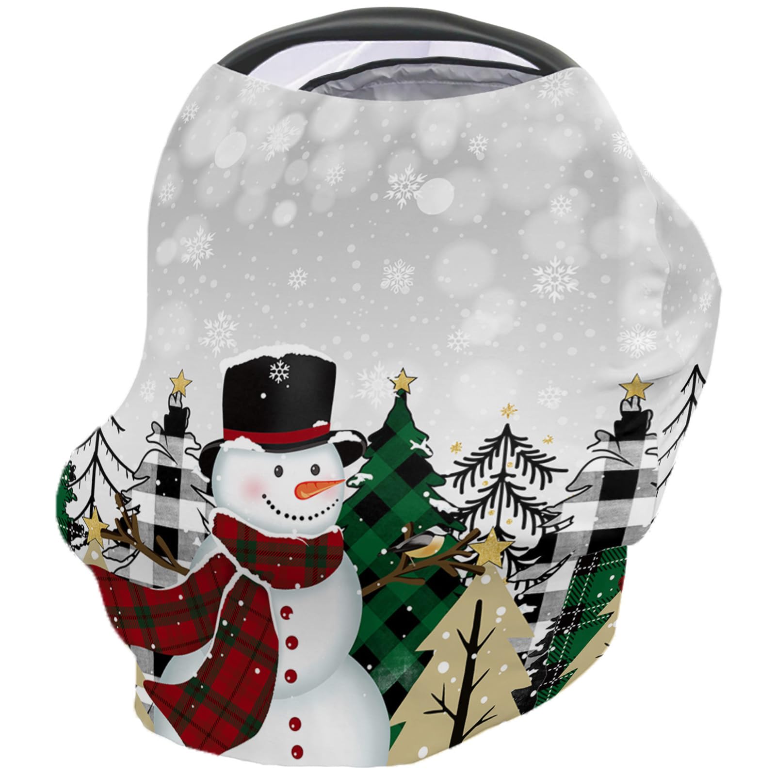 Nursing Cover for Breastfeeding Scarf, Merry Christmas Snowman Xmas Tree Snowflake Grey Baby Car Covers Super Soft Multi Use for Canopy Shopping Cart Cover Blanket Stroller Cover