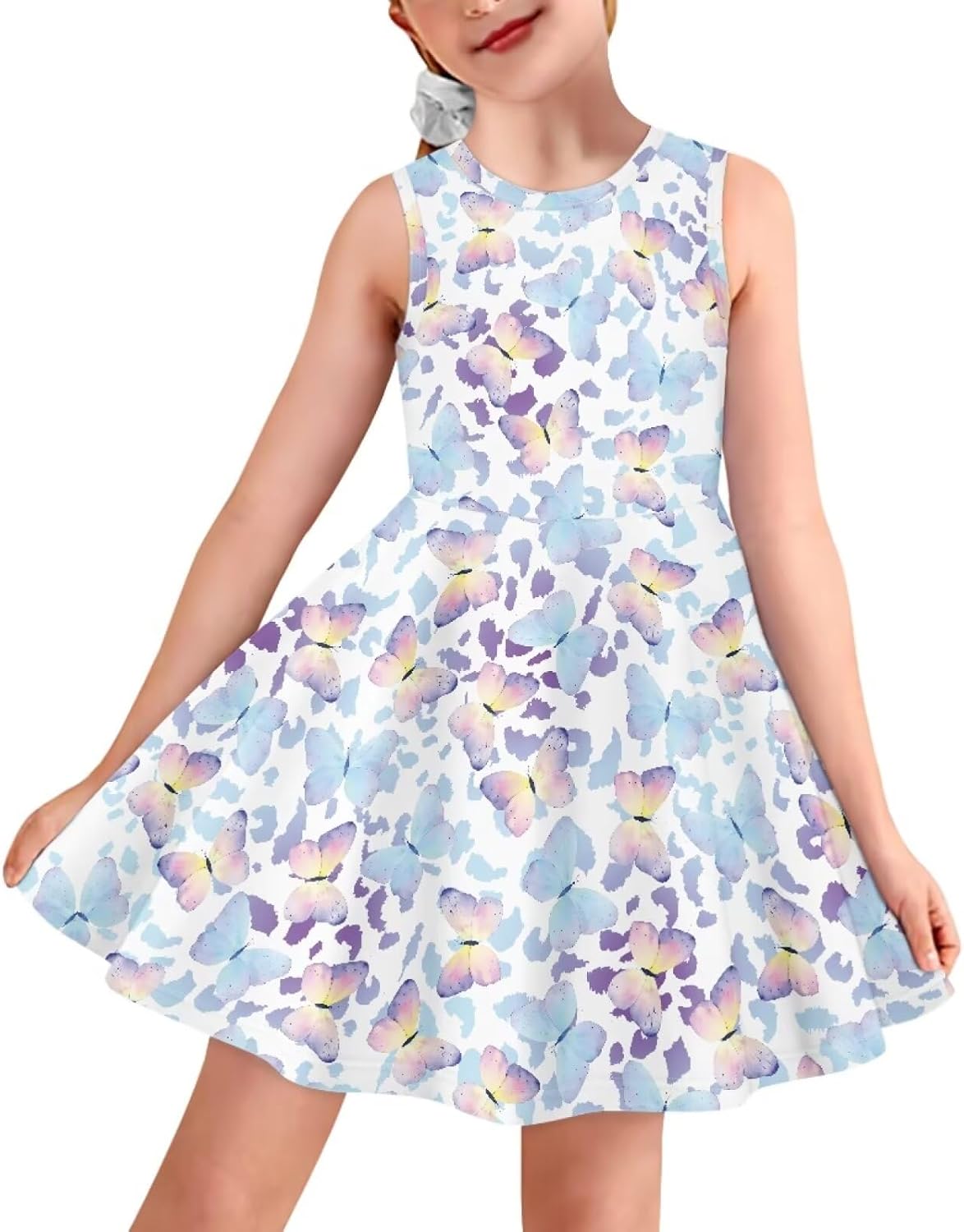 Modysero Girls Cute Dress Sleeveless Round Neck High Waisted Party Beach Summer Skater Dresses Loose Fit A-Line Sundress