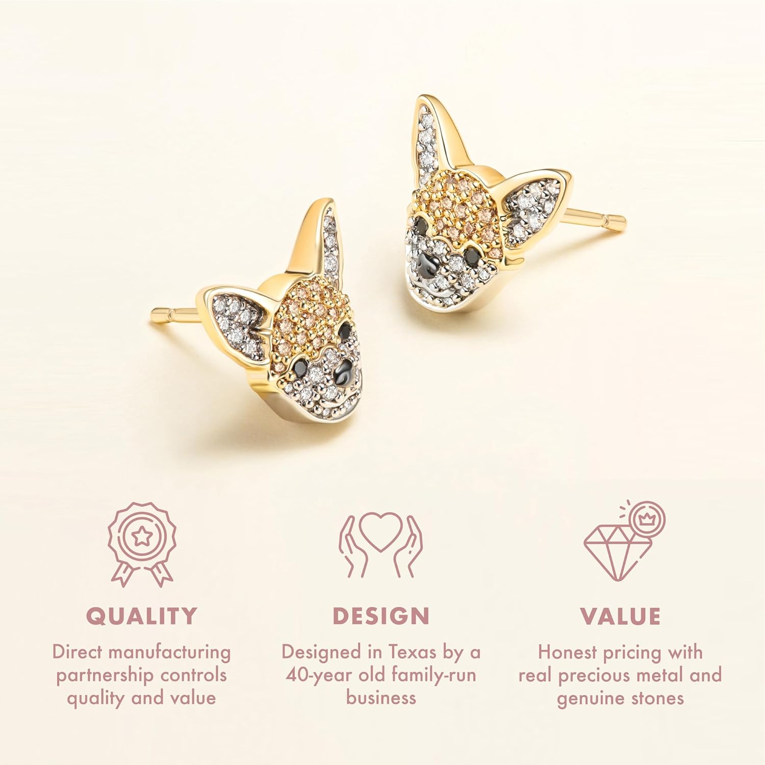 SCAMPER & CO Dog Breed Cubic Zirconia Puppy Design Stud Earrings for Women - Genuine Gemstone Sterling Silver Earrings, Premium Real 18K Yellow Gold or Gunmetal Plating Jewelry Gift for Dog Lovers - Image 5