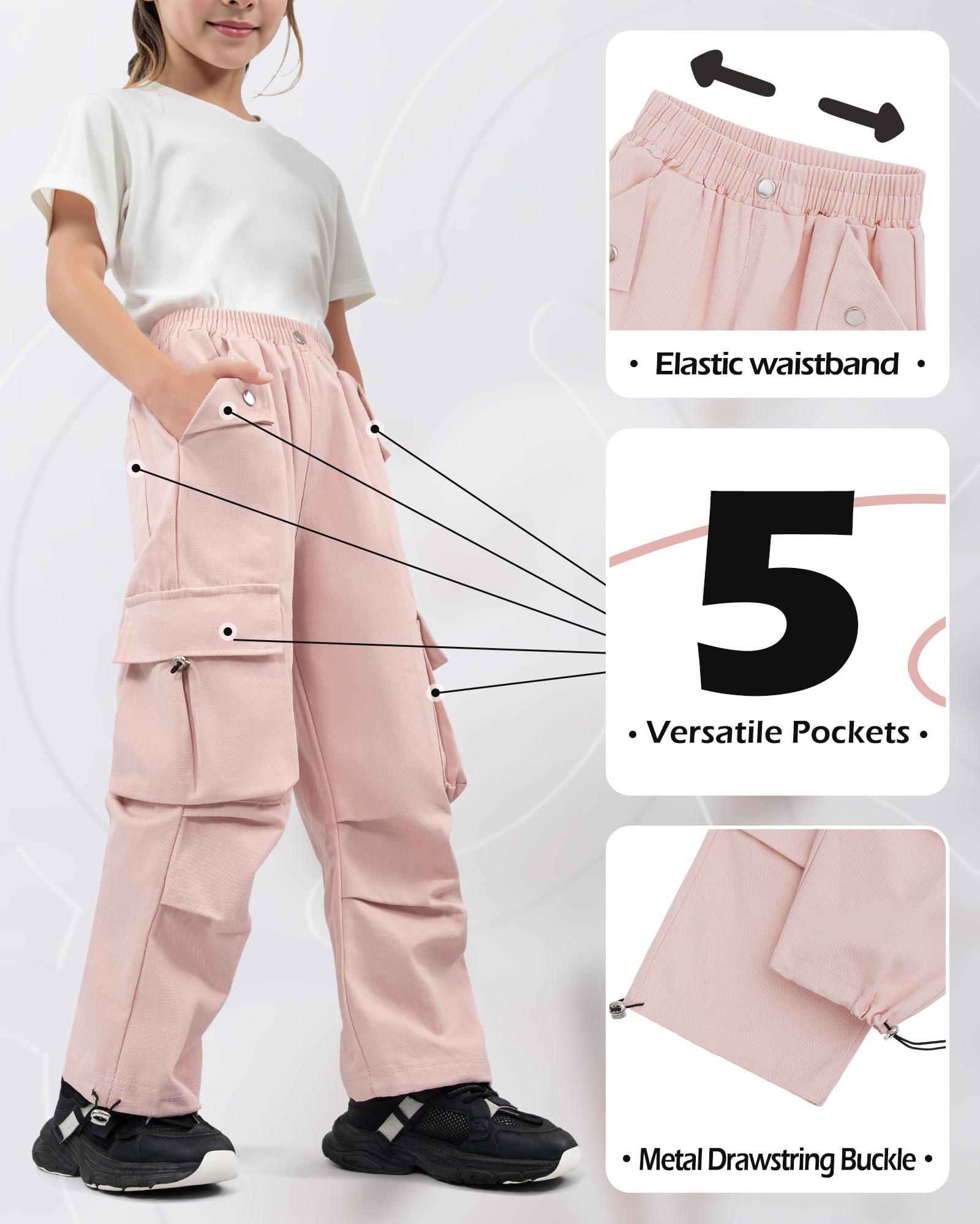 KAKU NANU Pantalones Cargo para niña Cintura elástica Bolsillos