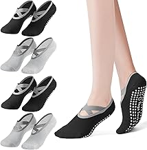 Tobfit 4 Pairs Pilates Socks for Women Non Slip Grip Sock Yoga Socks Ankle Grippy Sock Woman