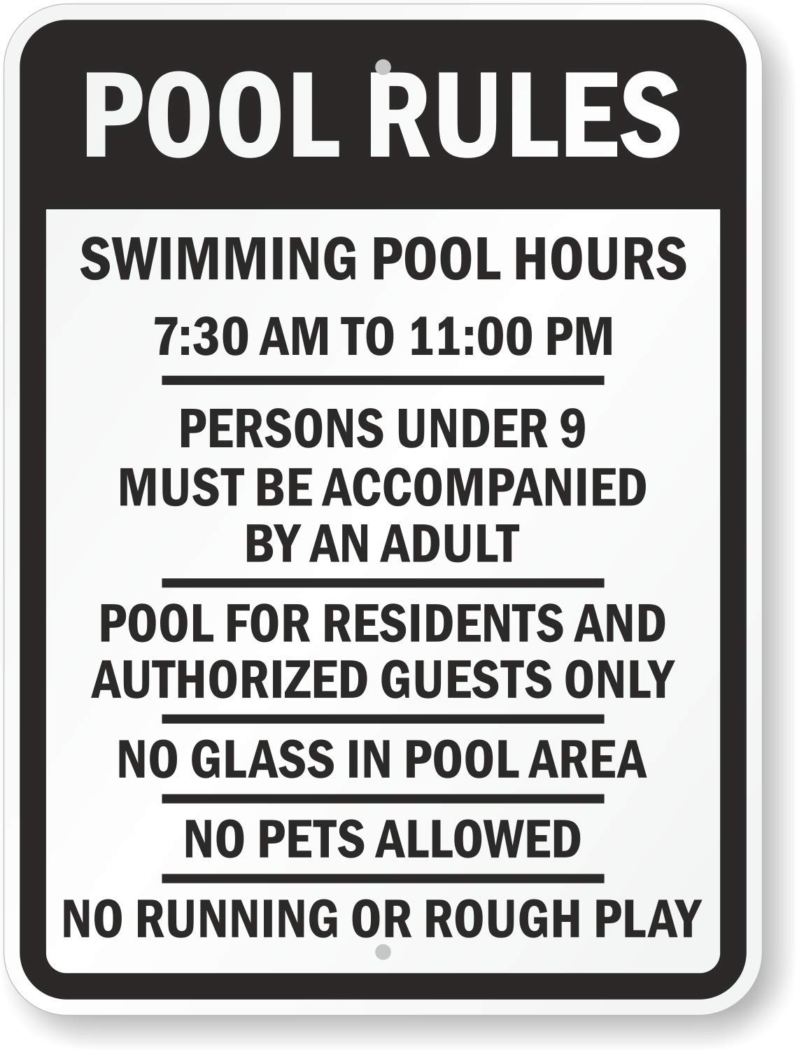 SmartSign 24 x 18 inch Custom Pool Rules - Add Pool Hours, Age Limit, Restrictions, Prohibitions Sign, Digitally Printed, 55 mil HDPE Plastic, Black and White, Made in USA