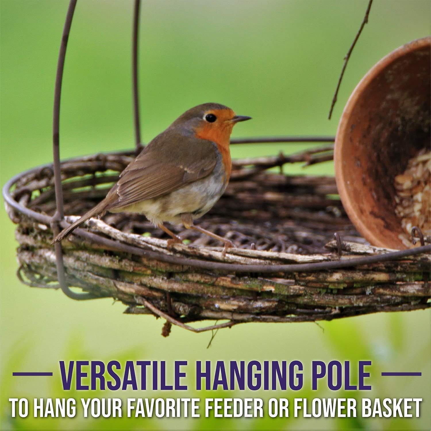 Erva Double Arm Shepherd Hook for Hanging Feeders & Plants - Sturdy and Durable - Made in The USA