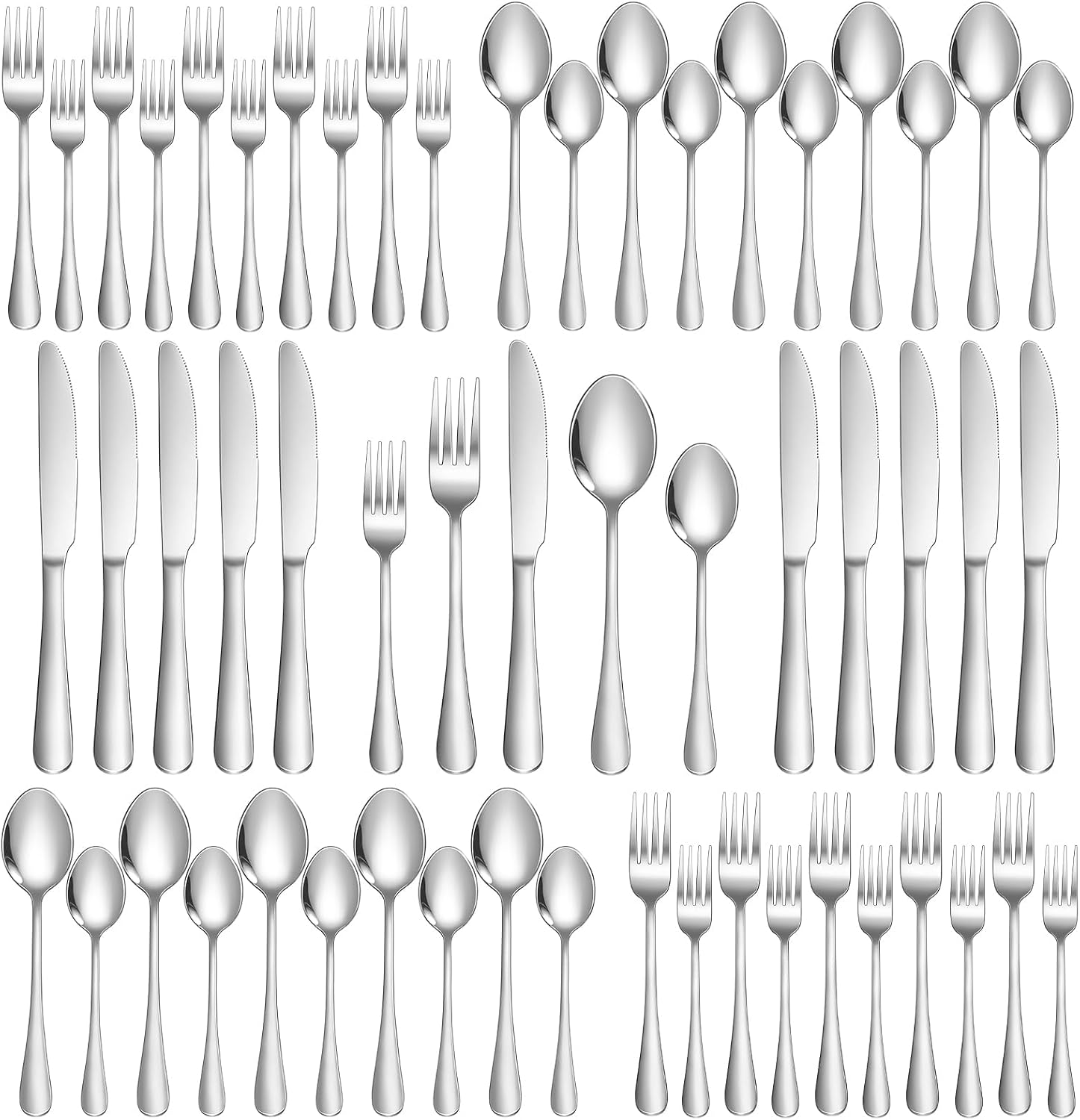 Flatware Set, 50-Piece Cutlery Set, Silverware Set for 10, Stainless Steel Utensils Set Include Fork Spoon Knife, Mirror Polished, Dishwasher Safe