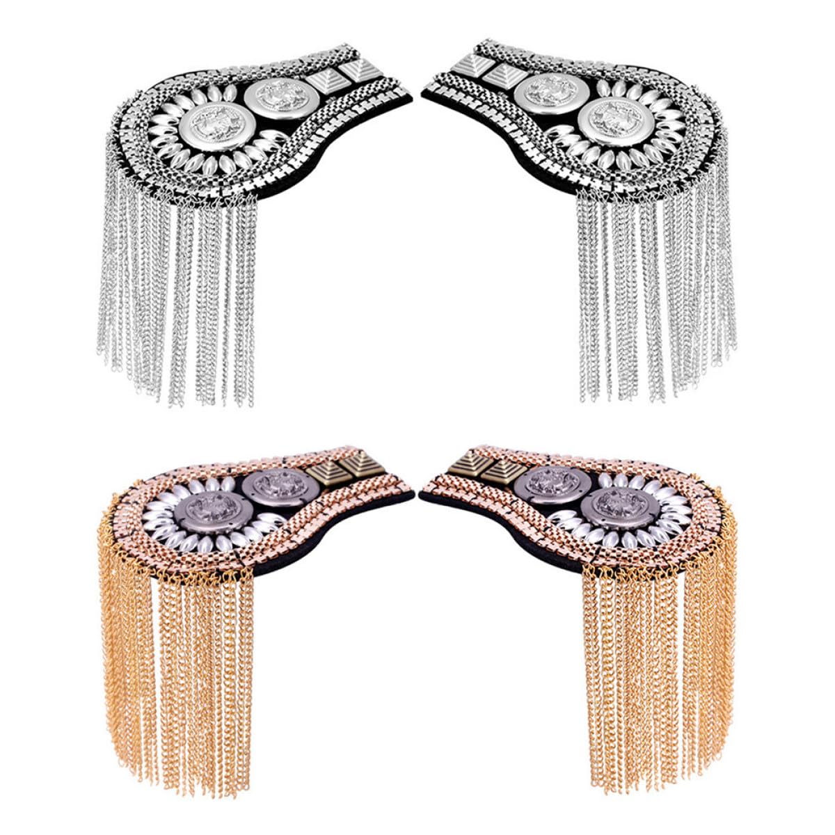 WOONEKY Par De Charreteras Metálicas Con Borlas Doradas – Decoración Para Hombros De Chaquetas Y Disfraces, Ideal Para Capitán, Domador De Leones, Halloween Y Fiestas, Tamaño 19x9x6 Cm, Fáciles De Colocar