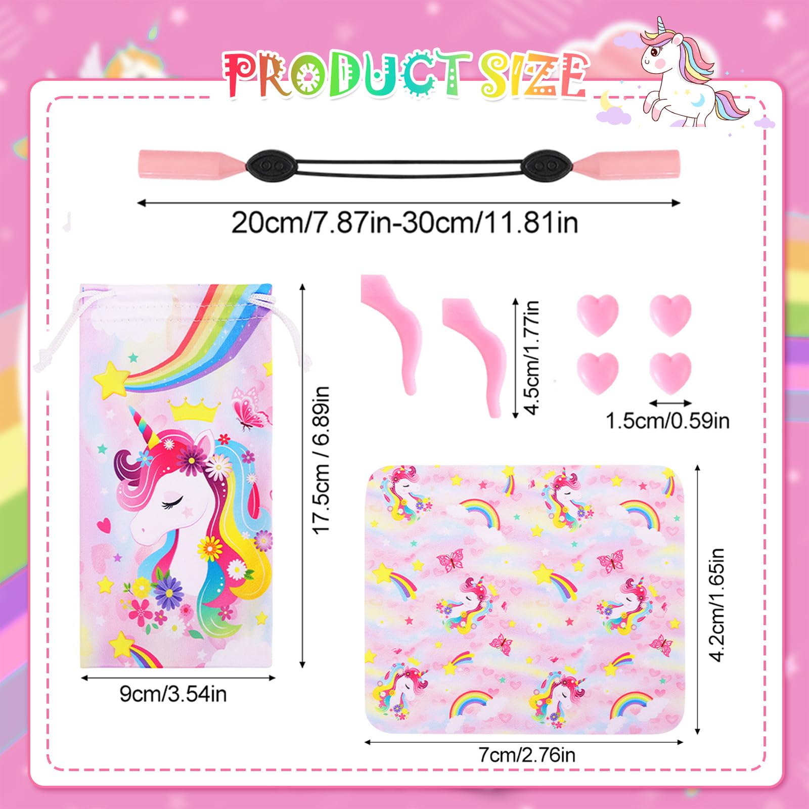 Unicorno Custodia Occhiali Rigida Bambina,Custodia Occhiali Morbida Cordino Ferma Occhiali Custodia Portatile per Ragazza Viaggio Studio