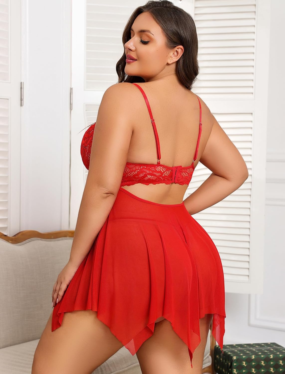 Avidlove Babydoll Lingerie for Women Strappy Nightdress Sexy Nightgowns Bridal Chemise Plus Size Lace Langeray L-4XL - Image 3