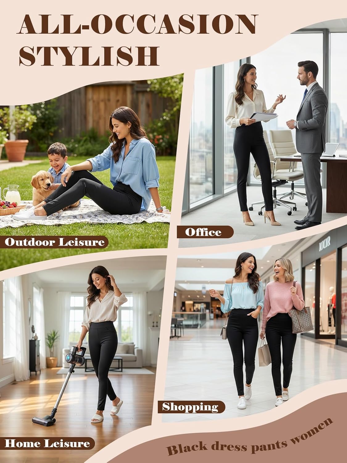 Pants for Women, Comfort Stretch Skinny Slim Dress Pants, Skinny High Waist Pull on Pants with Pockets… - Image 6