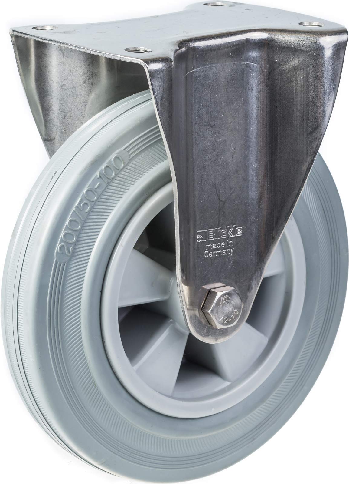 Roulettes en acier inoxydable de 200 mm (8 pouces) avec bandage en caoutchouc gris, pivotantes et fixes, charge maximale de 820 kg, lot de 4
