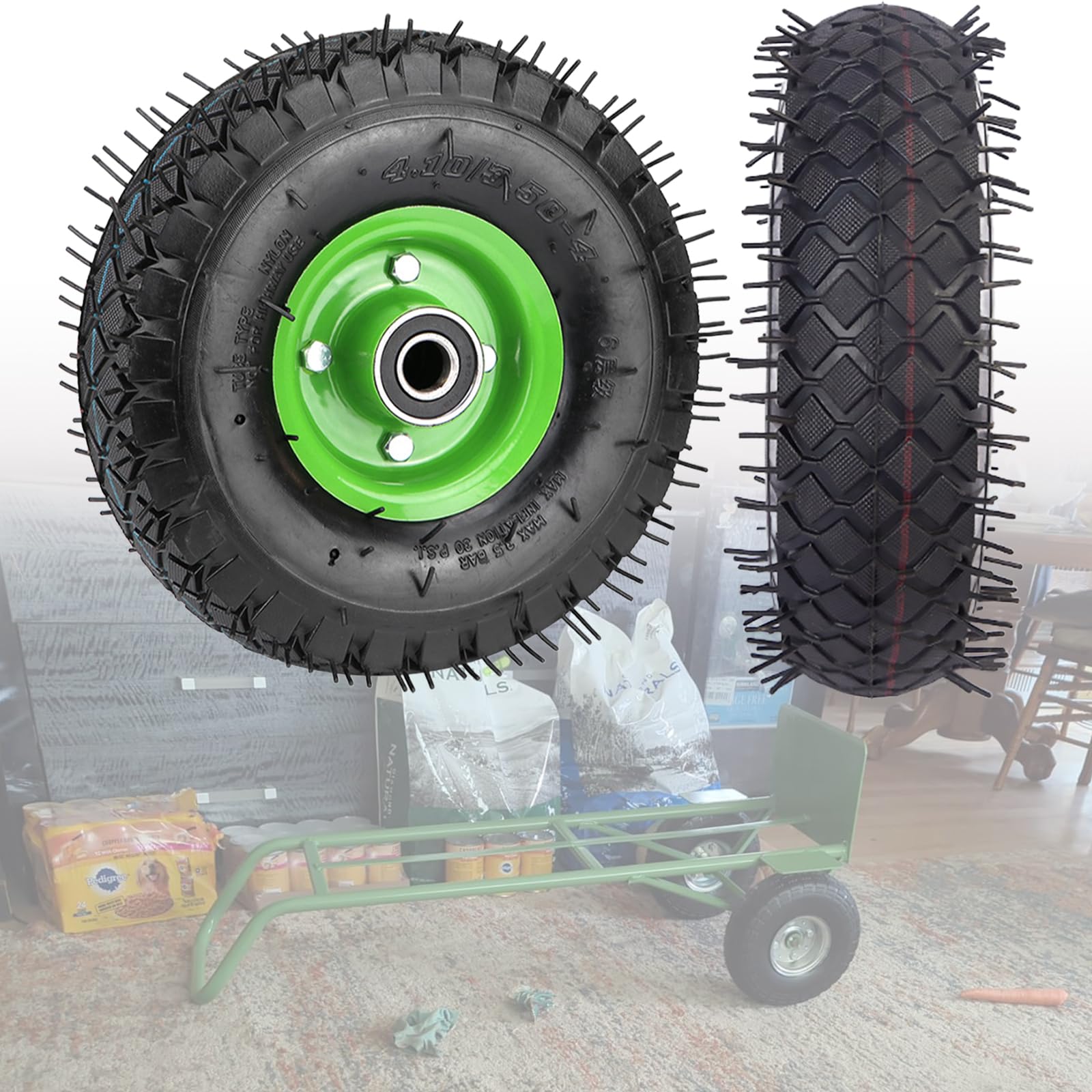 10-Zoll-Luftreifen und Rad 4,10/3,50-4 mit 20-mm-Lager und 2,76-Zoll-Versatznabe, Ersatz für Sackkarre, Schubkarre, Gartenwagen, Sackkarre und Anhänger 10''/3.50-4