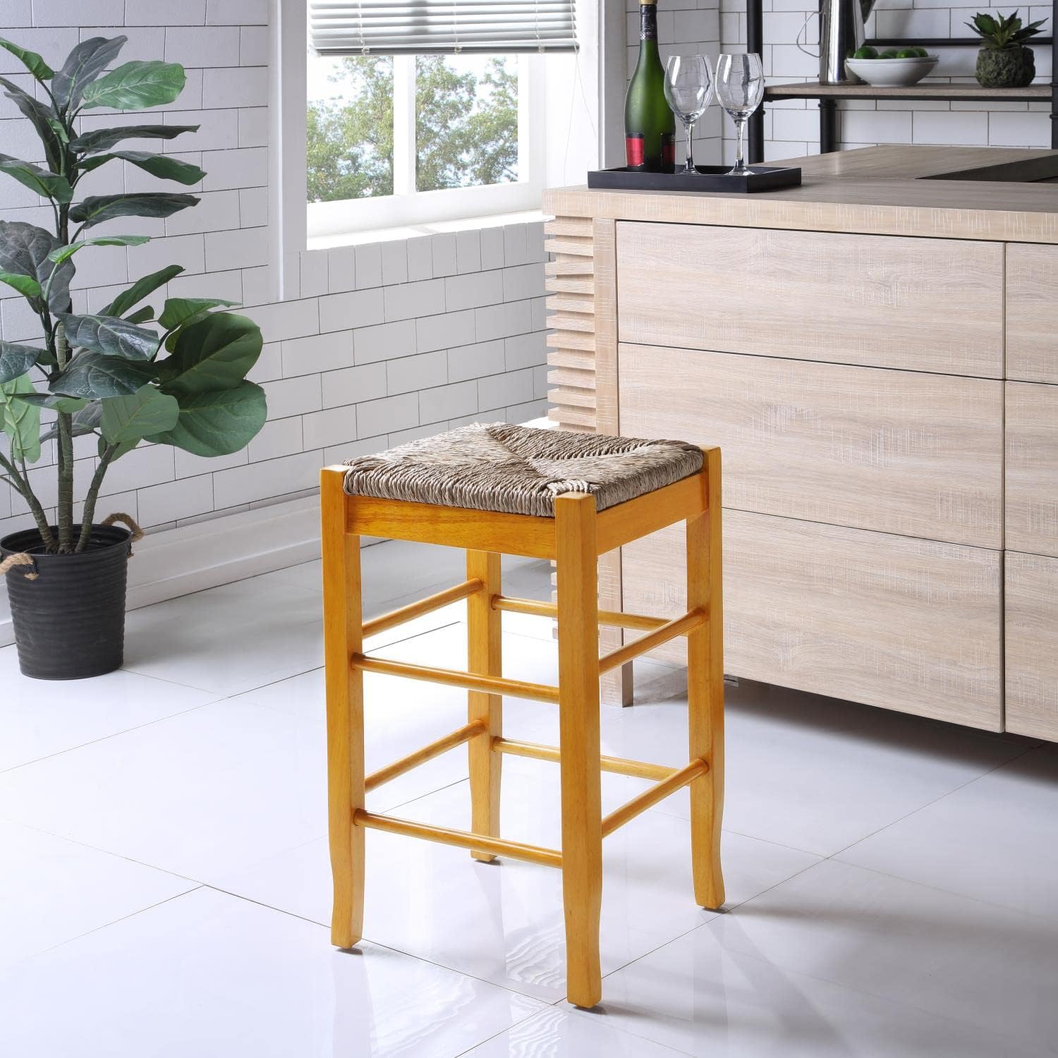 Boraam Square Rush Backless Counter Height Kitchen Stool - Oak
