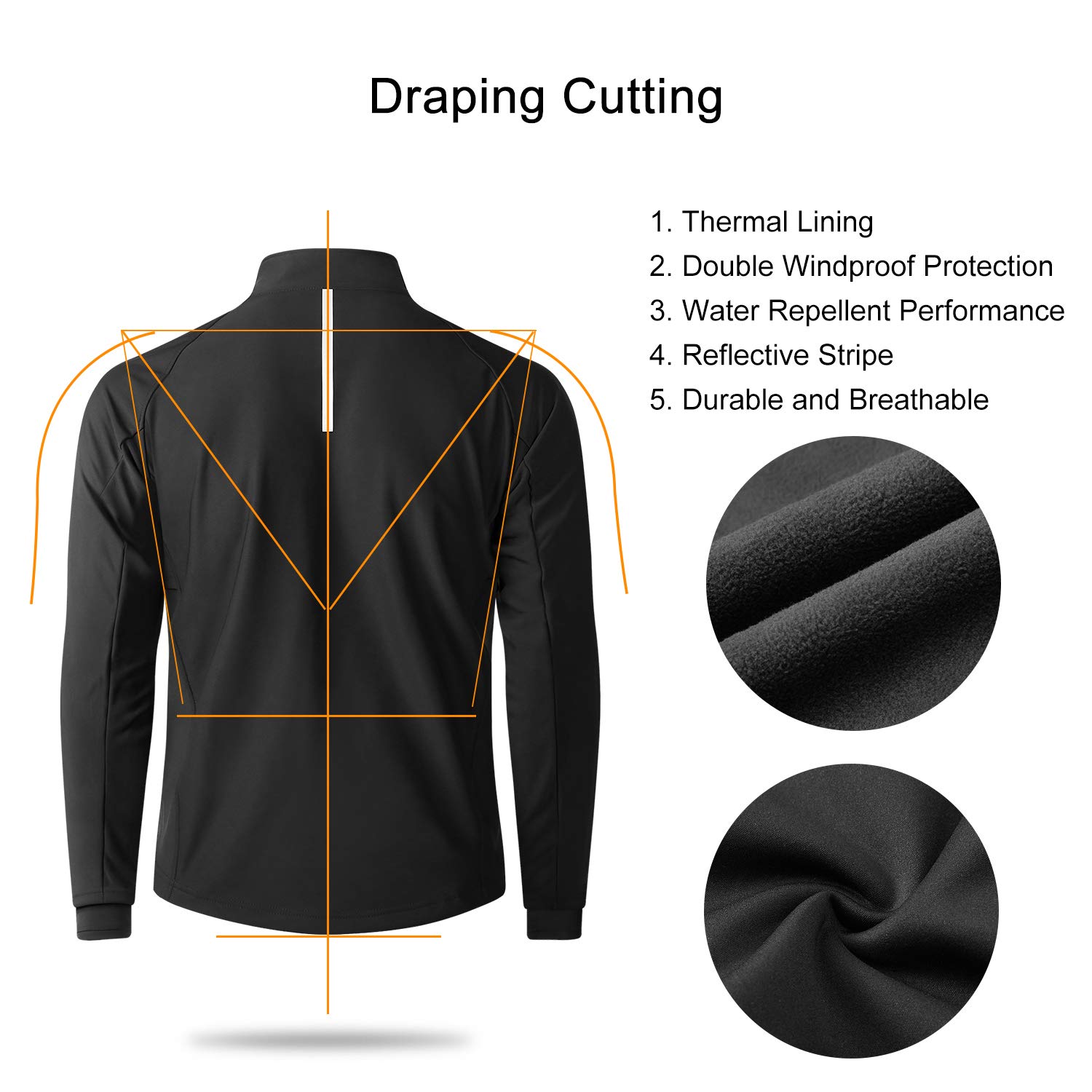 LAMEDA Softshell Jacke Herren Winter Winddicht Wasserdicht Thermo Laufjacke Atmungsaktiv Reflektierend Radfahren Laufen Wandern