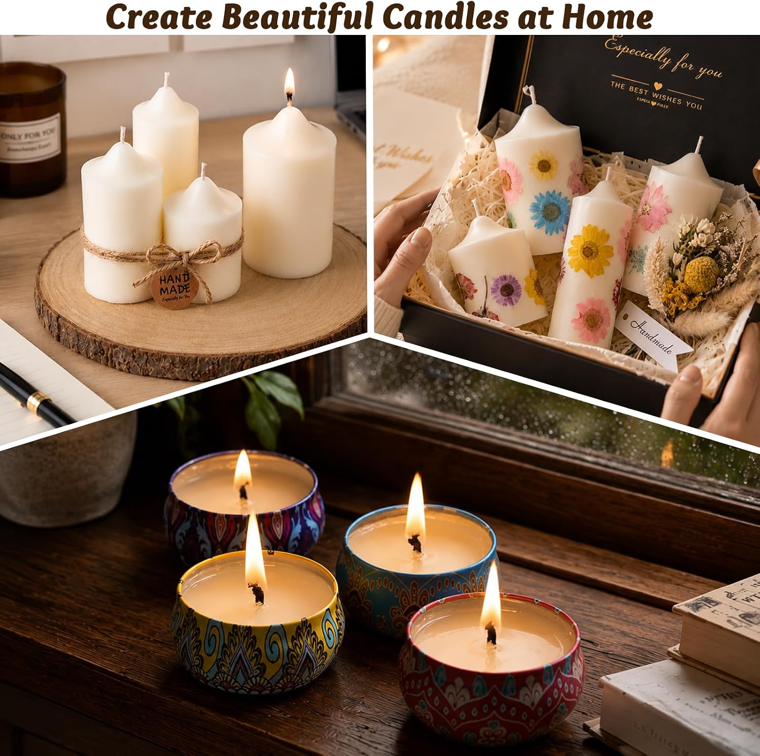 Candle Wicks Kit for Candle Making, 50 Wood Wicks