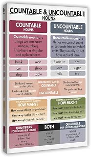 KKAIO Countable And Uncountable Nouns, Grammar Explanation, Classroom Parts of Speech, Education 2 Poster for Room Aesthetics Canvas Wall Art And Print 12x18inch(30x45cm)