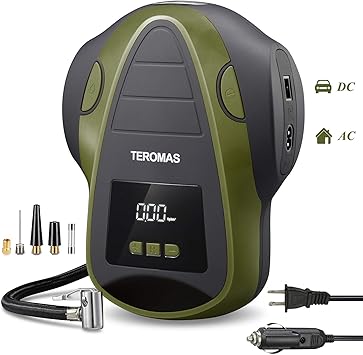 TEROMAS Tire Inflator Air Compressor, Portable DC/AC Air Pump for Car Tires 12V DC