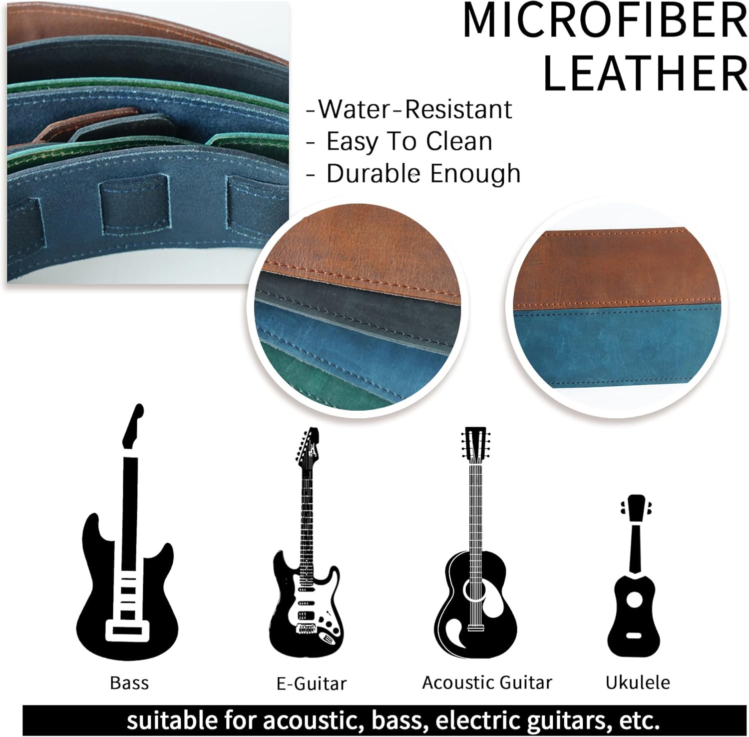 Personalized Leather Guitar Straps, Custom Name Guitar Body Strap & 2 Guitar Picks & Pick Holder Case Set for Acoustic Guitarist, Adjustable Electric and Bass Guitarist Musician Gift