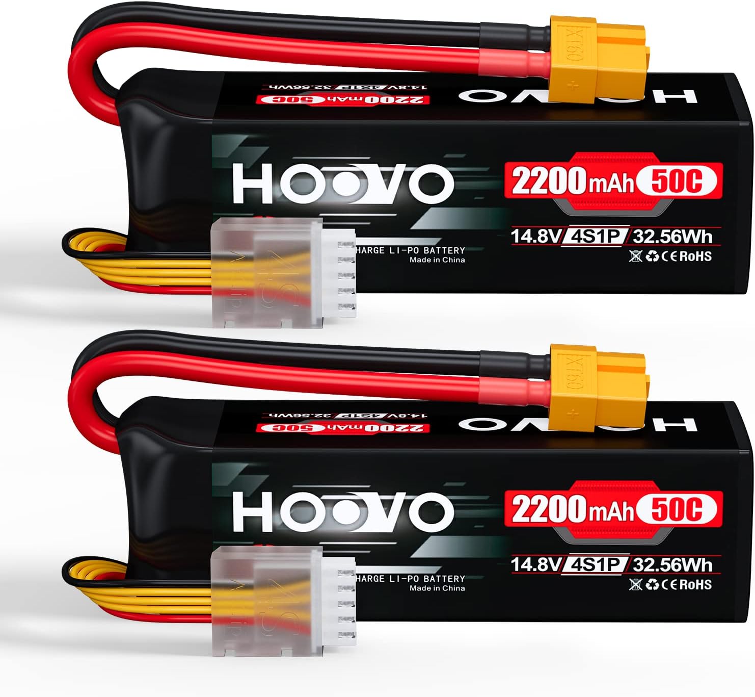 HOOVO 4S 14.8V 2200mAh 50C Lipo Battery Hard Case Pack with XT60 Connector for Popular RC Car RC Helicopter Airplane Quadcopter UAV Drone FPV (2 Packs)