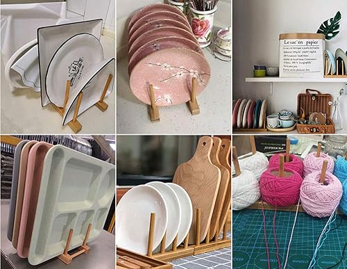 Miniatura 7 de Lawei Paquete de 4 escurridor de platos de bambú, soporte para tapas de ollas, organizador de platos para platos, tazas, cuencos, tabla de cortar,