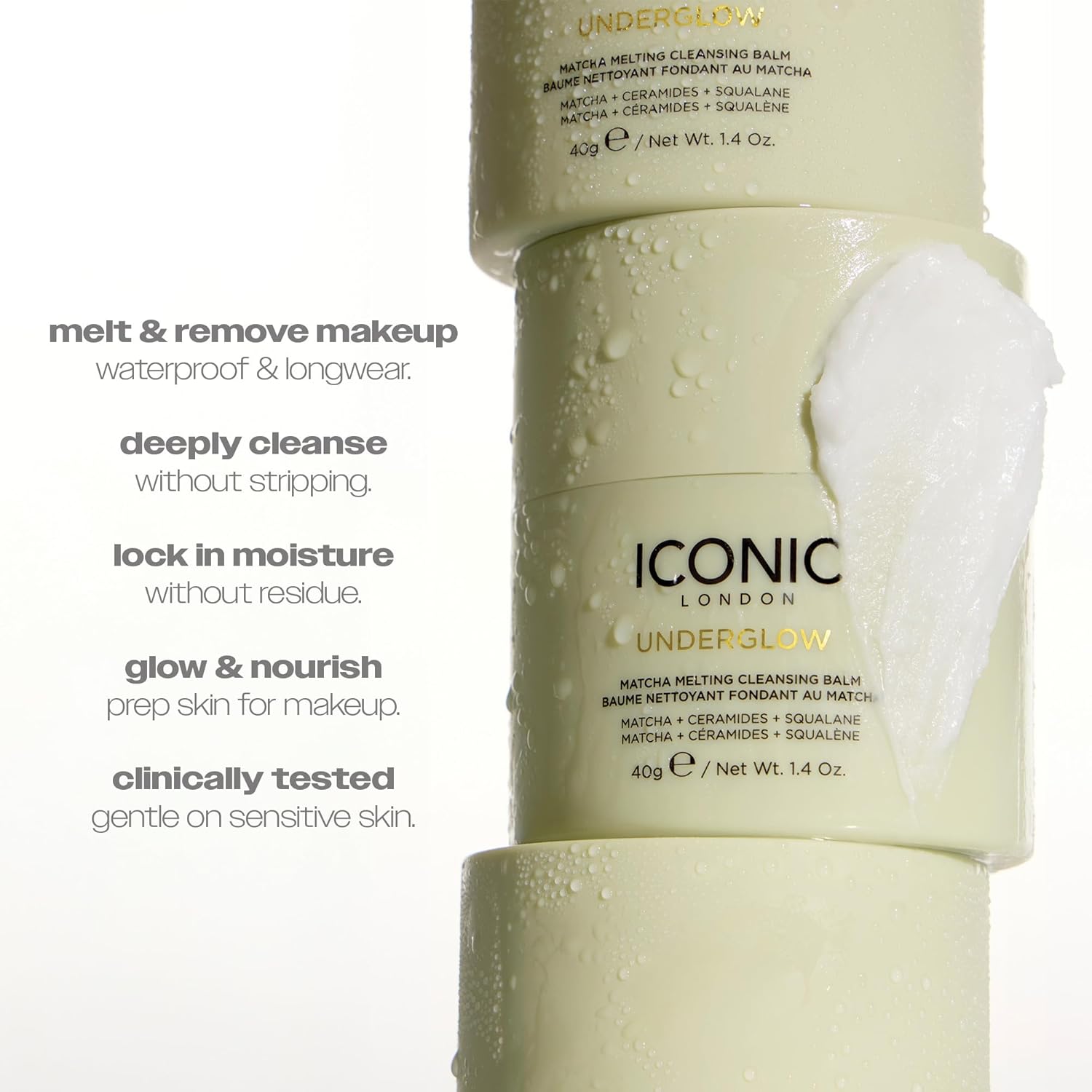 ICONIC LONDON Underglow Matcha Melting Cleansing Balm | Makeup Remover with Squalane & Ceramides for Softer, Plumper Skin | Vegan, 1.41 oz