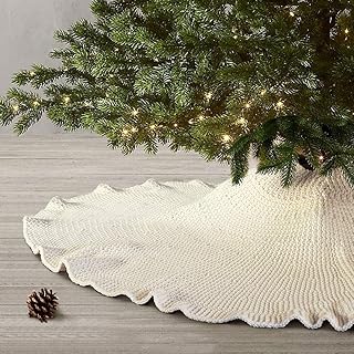 LASPERAL Cable Knit Tree Skirt Ruffled White Crochet Christmas Tree Skirt,48 Inch Farmhouse Rustic Ivory Tree Skirt with B...