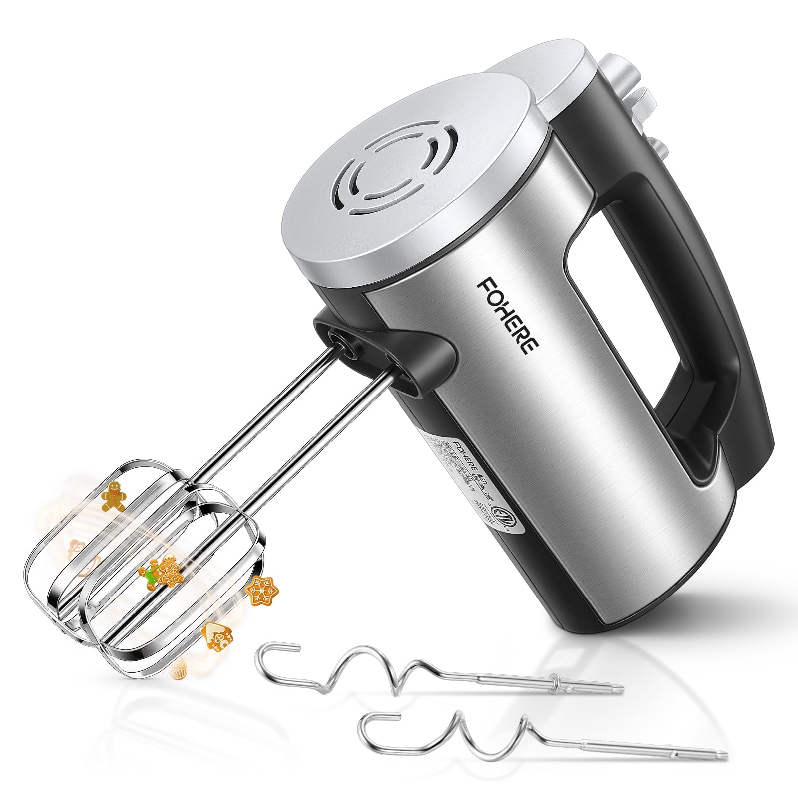 Hand Mixer Electric Handheld 6 Speed Turbo Electric Mixer 300W Handheld Mixer with 2 Stainless Steel Whisk and