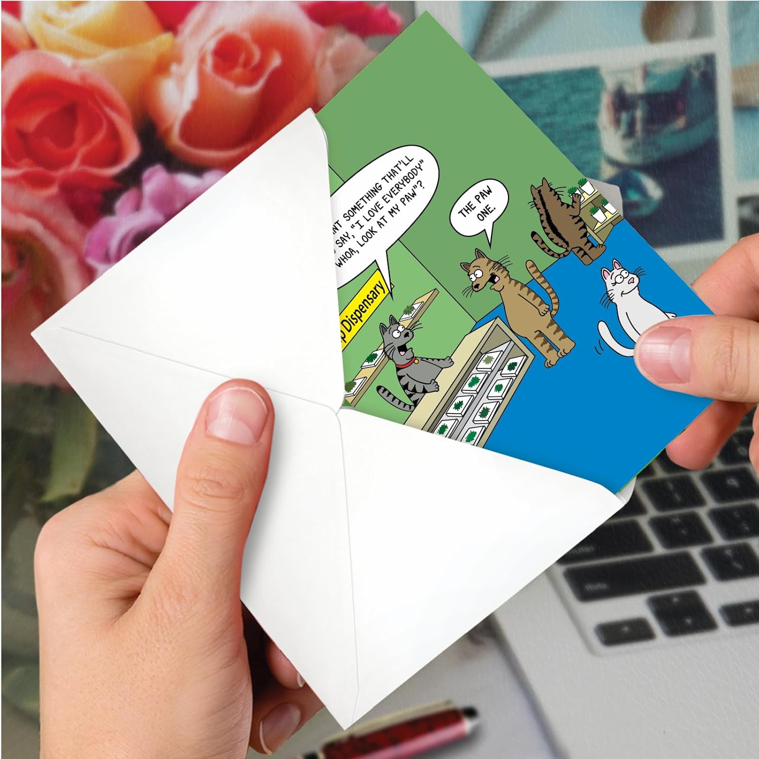 NobleWorks - 1 Funny Animal Card for Birthdays - Pet Cat and Dog Humor, Birthday Notecard with Envelope - Catnip Dispensary C9315BDG - Image 4