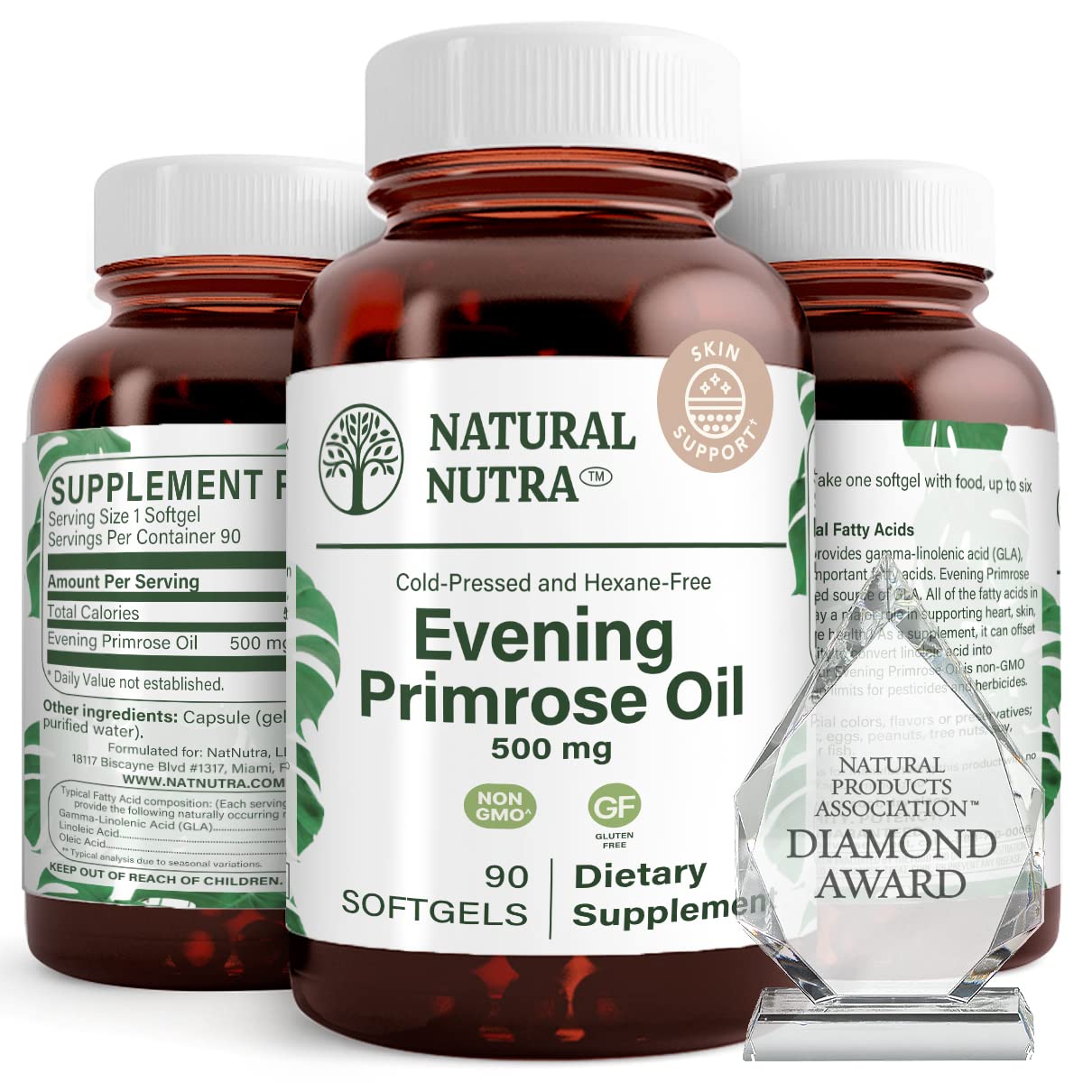 Natural Nutra Evening Primrose Oil Supplement, 500 mg, 90 Softgels 90 Count (Pack of 1)
