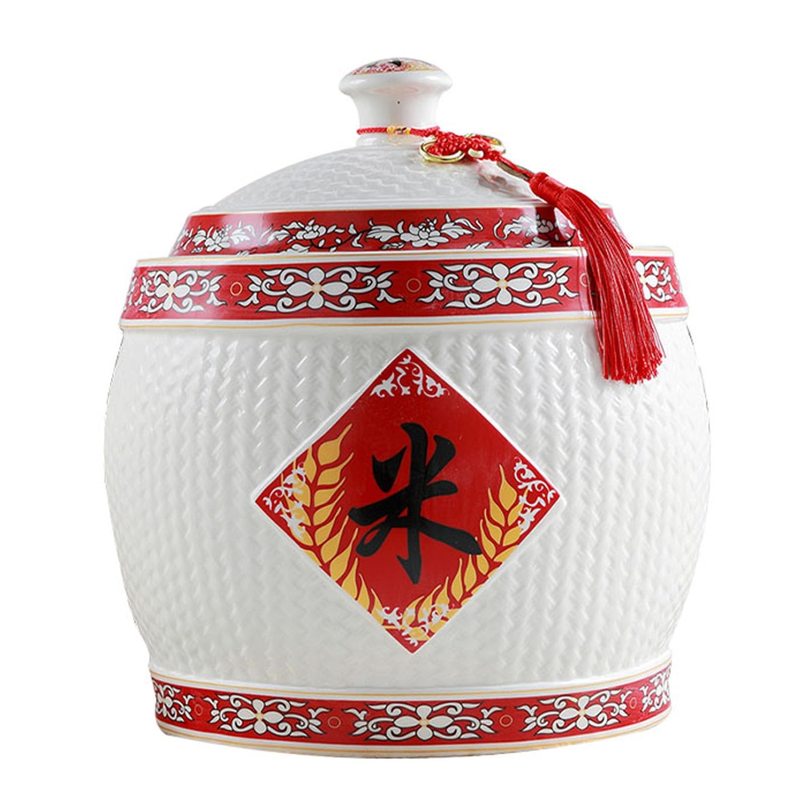 MESCXTY Traditional Chinese Style Food Storage Jars Classic Dispensers CeramicCeramic Rice Jar with Lid Household Box for Cereal, Flour, Sugar, Coffee, Rice(B,10kg)