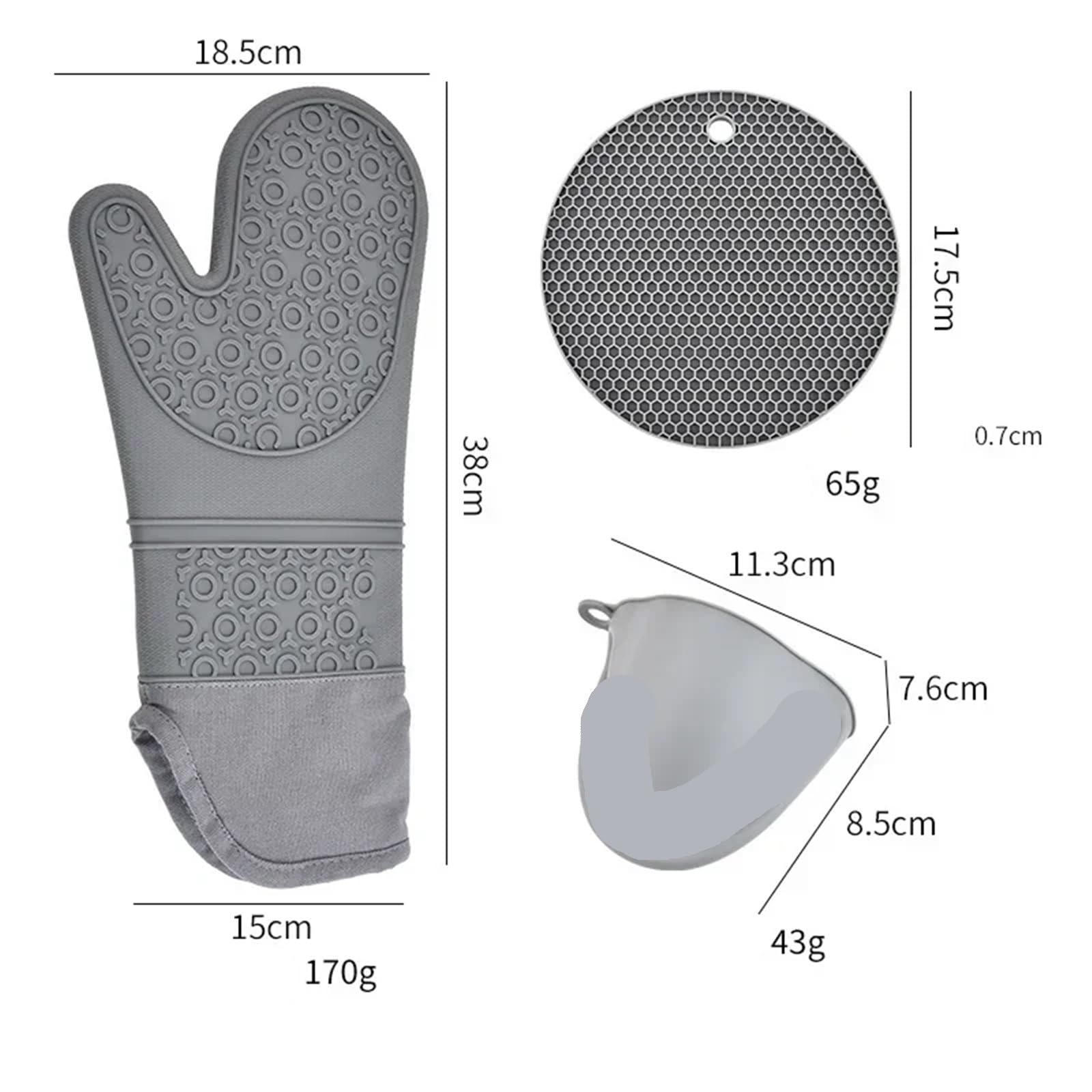 Juego de 6 uds Manoplas Horno Calientes, Guantes anticalientes for Hornear, Almohadilla Aislante Resistente, Alfombrilla Silicona for y microondas, Herramientas Cocina(Black)