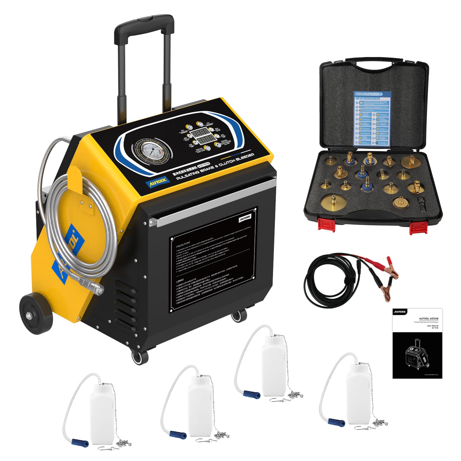 Pulsating Brake Oil Exchanger&Clutch Bleeder,AST618 4-Wheels Brake Oil Exchanger,4-Clutch Slave Cylinders Brake System Tools With 17PCS Brake Bleeder Adapter,Adjustable Pulse Unit Oil Change For DC12V