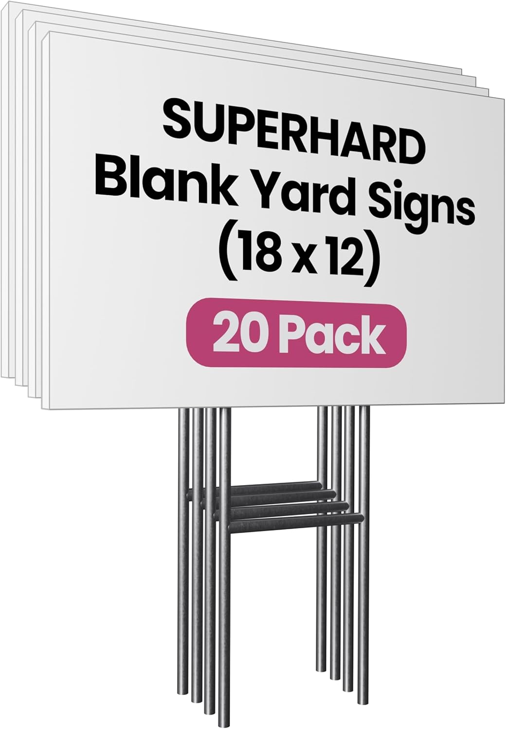 PartyPrints 20 Pack 18 x 12 White Blank Yard Signs with Metal Stakes, Waterproof Corrugated Plastic Signs for Rent, Sale, Party, Birthdays, DIY, Event, Advertising, Garden, Lawn Signs for Outside