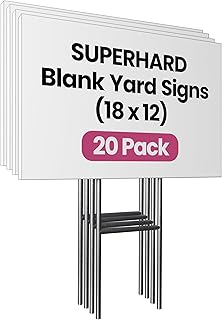 PartyPrints 20 Pack 18 x 12 White Blank Yard Signs with Metal Stakes, Waterproof Corrugated Plastic Signs for Rent, Sale, Party, Birthdays, DIY, Event, Advertising, Garden, Lawn Signs for Outside