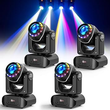 4PCS Moving Head DJ Light, with 4-in-1 Halo, with Rotating 18 Prisms and 10 Patterns, DMX/Voice Control/Remote Control, Suitable for Party, Family Birthday Party and Tavern